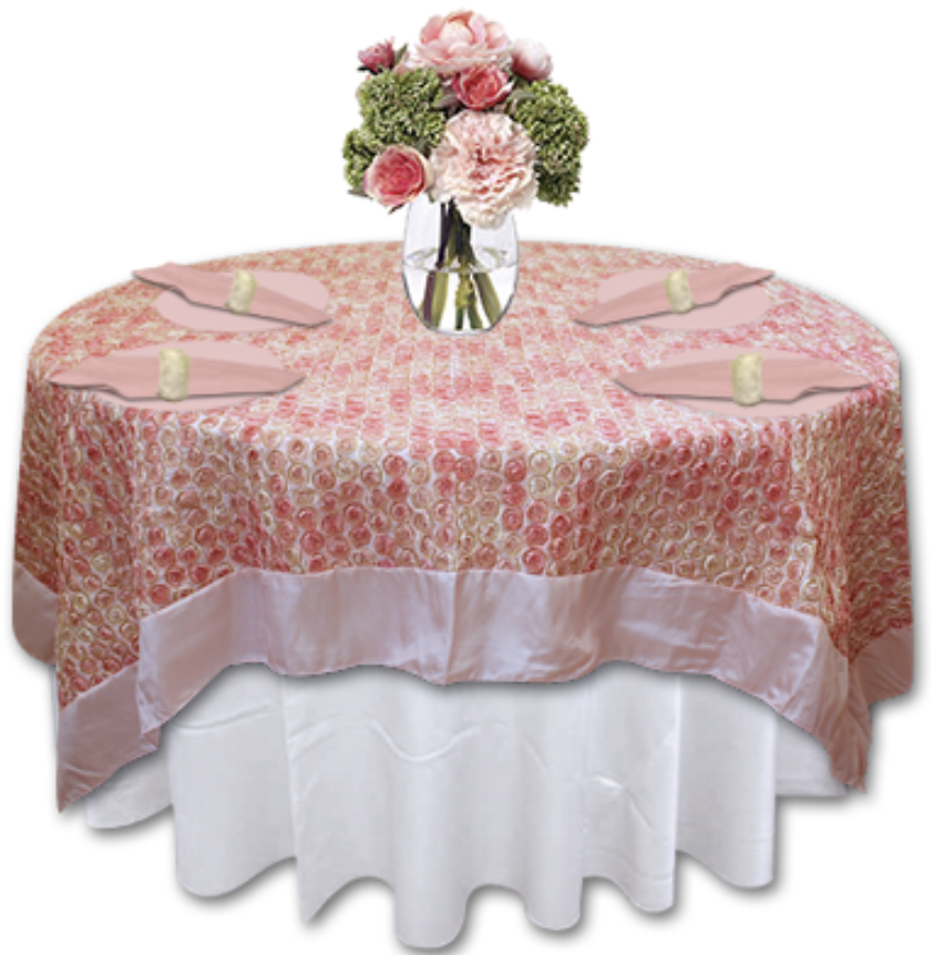 Pink Rose Garden Taffeta Table Linen Rental Tablecloth