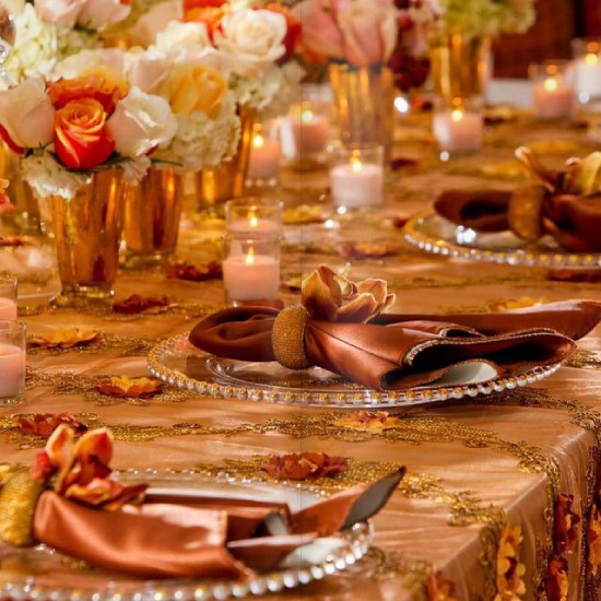 Bronze Copper Floral Table Linen